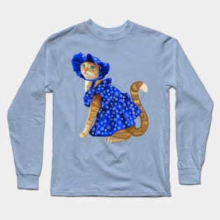 Ginger Cat in Snowflake Winter Dress Long Sleeve T-Shirt